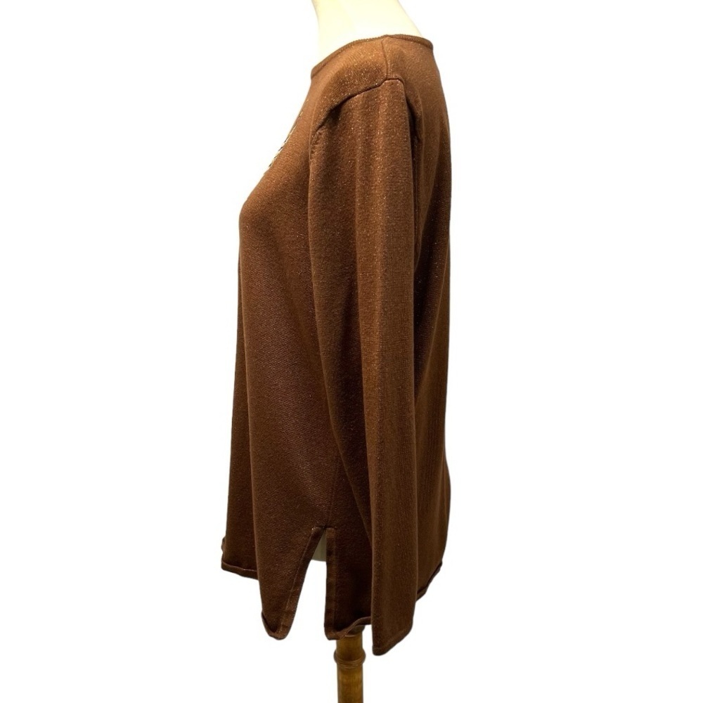 Bob Mackie Wearable Art Brown Metallic Angel Long Sleeve Tunic Top Womens Medium - Picture 5 of 10